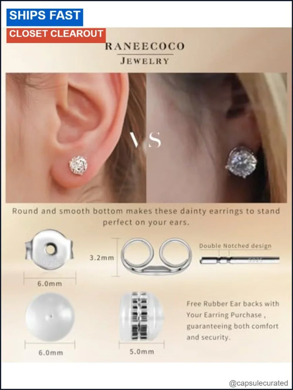 18K Gold Plated Sterling Silver Cubic Zirconia Stud Earrings